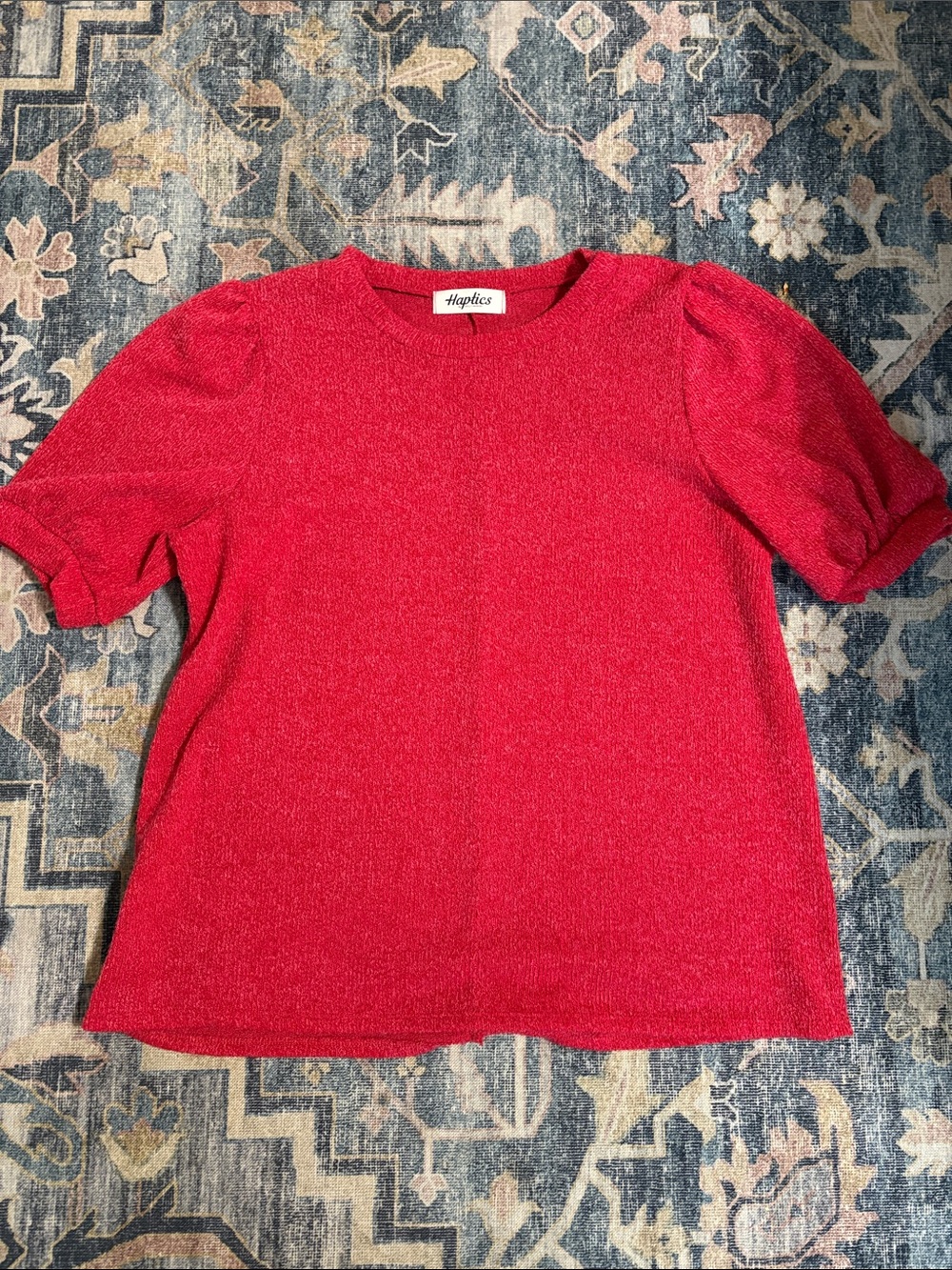 Haptics Women's Red Crew Neck Short Sleeve Sweater